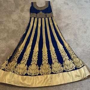 FINAL SALE Blue and gold anarkali Indian outfit